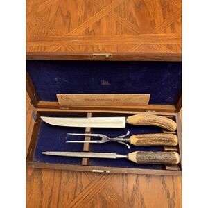 Vintage Case XX Stainless Carver Stag Handle Set In‎ Wood Box